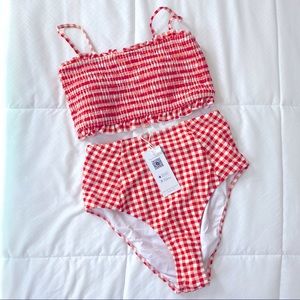 Red Gingham Smocked Bikini